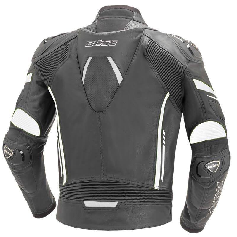 Шкіряна мотокуртка чоловіча BUSE Imola чорна-біла 102550