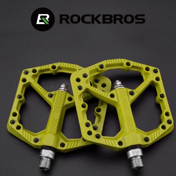 Нейлонові велосипедні педалі з шипами жовті флуо Rockbros 2021-12AGN