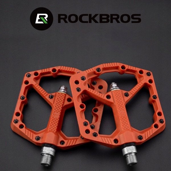 Велосипедні педалі з нейлону з шипами помаранчеві Rockbros 2021-12AOR