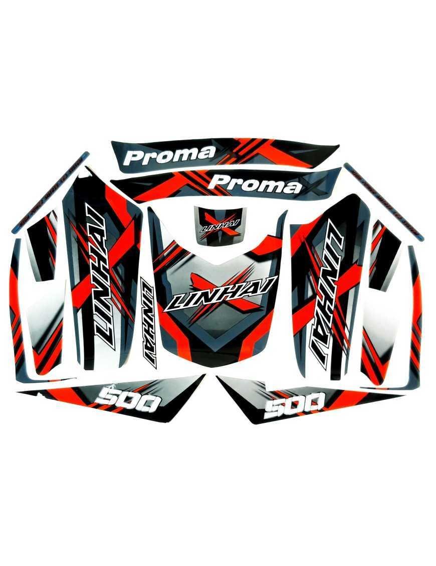 Повний комплект наклейок - логотип LINHAI (чорний або червоний пластик) 500 PROMAX