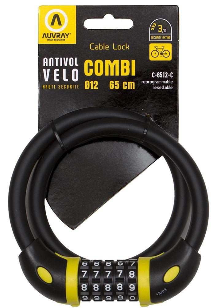 Сталевий трос із кодовим замком AUVRAY COMBI 65 – довжина 65 см, діаметр 12 мм
