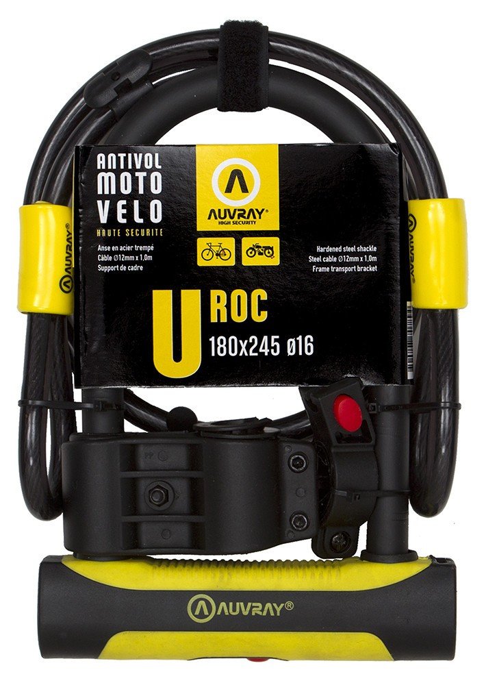 Замок U-LOCK AUVRAY U-ROC з тросом 100см - 180 x 245мм, діаметр болта 14мм, діаметр троса 12мм