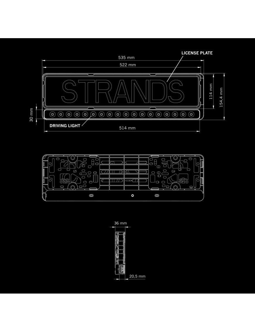 Рамка для номерного знака з LED панеллю Strands NUUK E-LINE BLACK LED BAR 20″ 809445