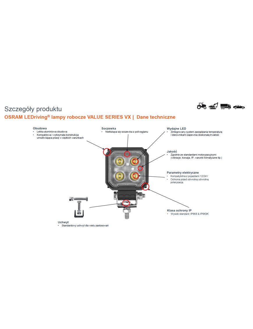 Кругла WL VX80-WD робоча лампа Osram 1350lm