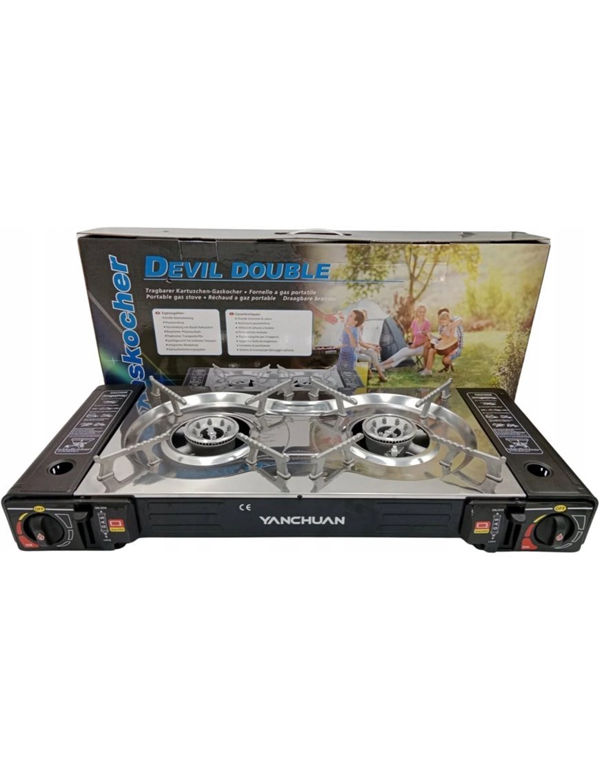 Газова туристична плита на газовий картридж або балон до 3 кг - два пальники
