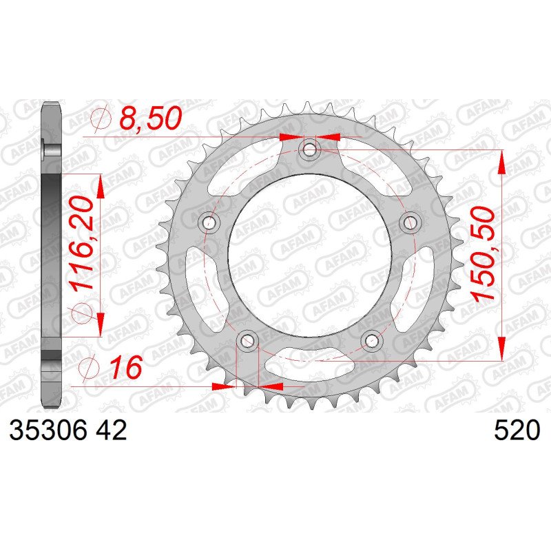 AFAM Зірочка задня сталевий для ланцюга 520 код 35306-42