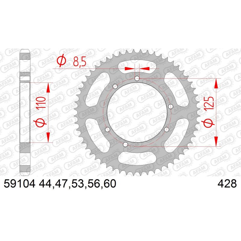 AFAM Зірочка задня сталевий для ланцюга 428 код 59104-53