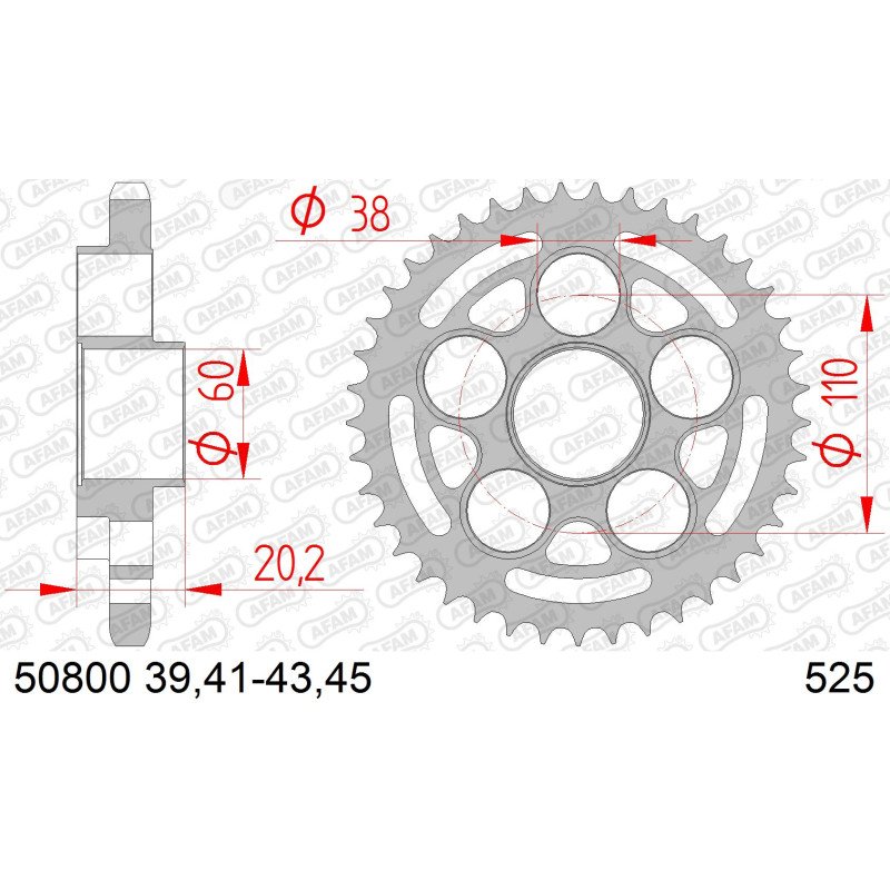 AFAM Зірочка задня сталева для ланцюга 525 код 50800-43