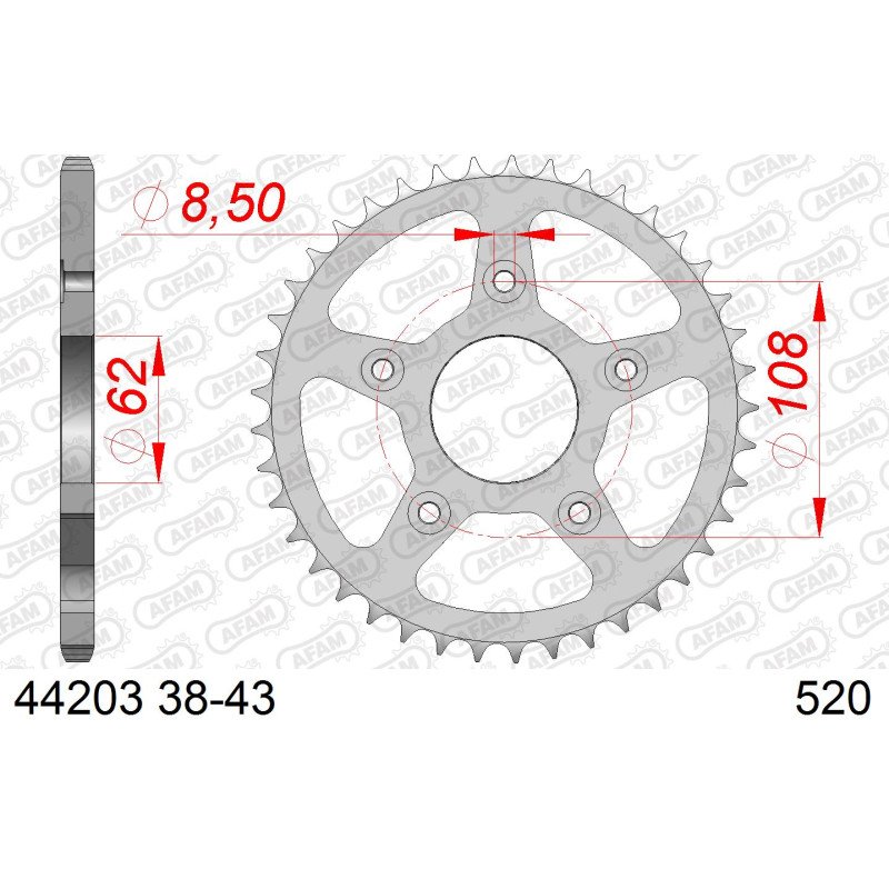 Зірочка задня сталева для ланцюга 520 код 44203-41