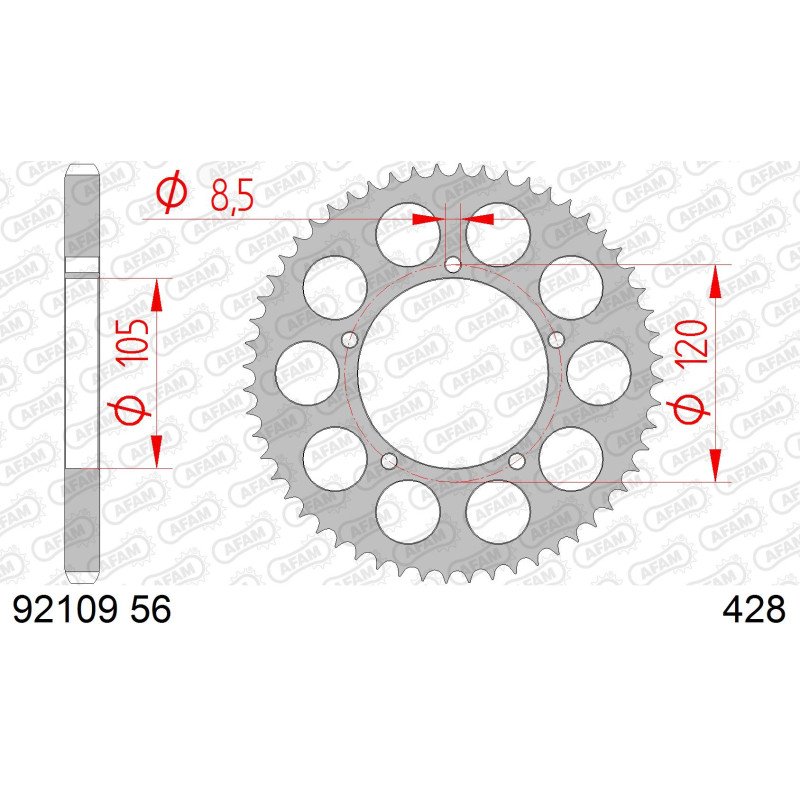 AFAM Зірочка задня сталевий для ланцюга 428 код 92109-56