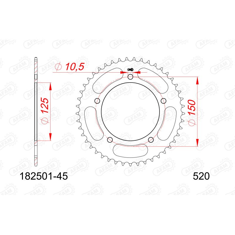 AFAM Зірочка задня сталевий для ланцюга 520 код 182501-45