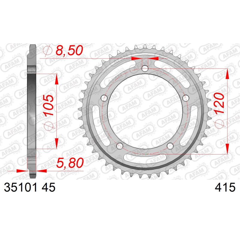 AFAM Зірочка задня сталева для ланцюга 415 код 35101-45