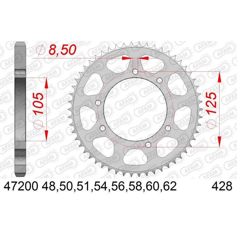 Зірочка задня сталова AFAM для ланцюга 428 код 47200-48