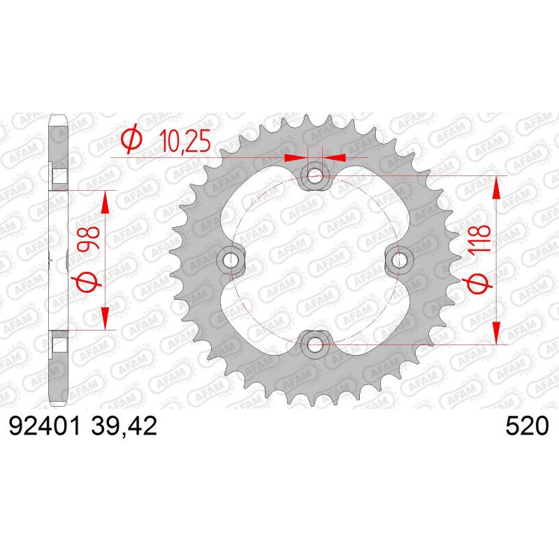 AFAM Зірочка задня сталевий для ланцюга 520 код 92401-42