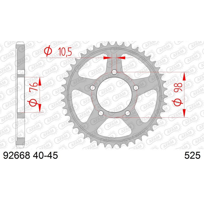 AFAM Зірочка задня сталевий для ланцюга 525 код 92668-41