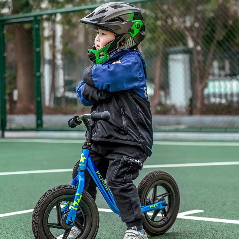 Дитячий шолом з відстібною щелепою та ліхтариком FULL FACE off-road Rockbros TS-61 Green