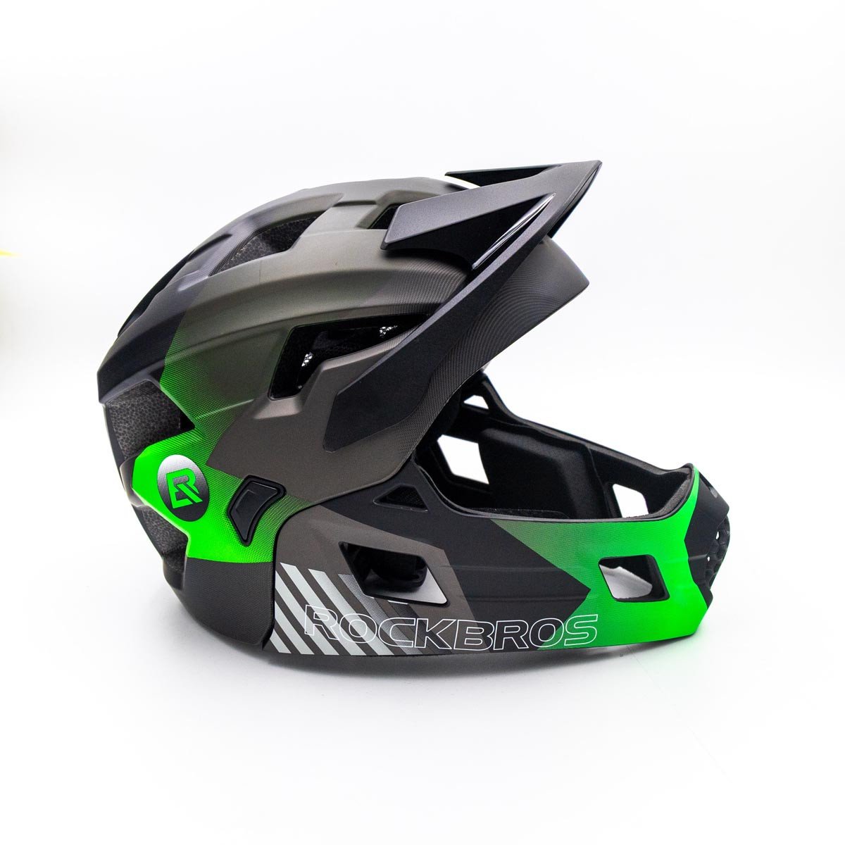 Дитячий шолом з відстібною щелепою та ліхтариком FULL FACE off-road Rockbros TS-61 Green