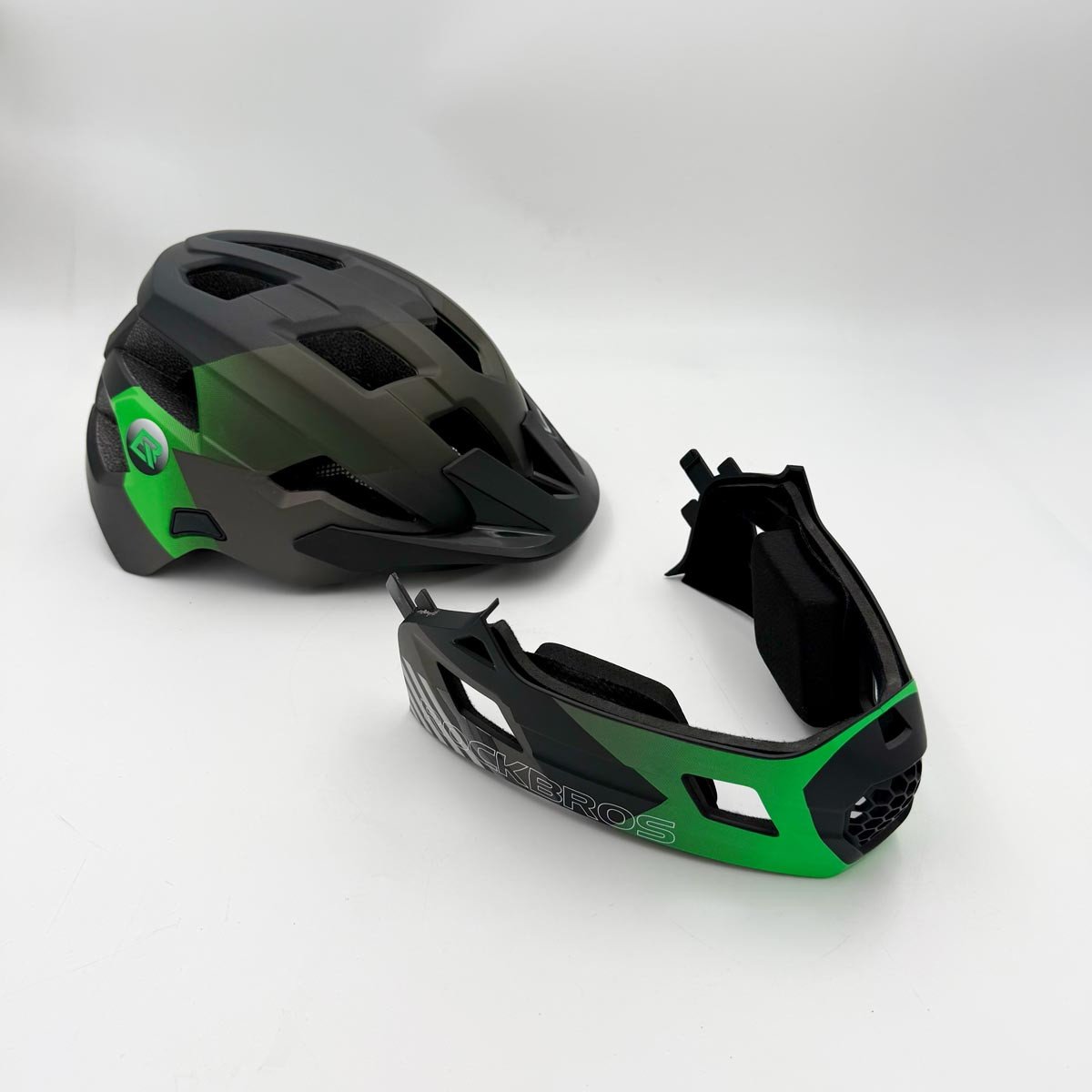 Дитячий шолом з відстібною щелепою та ліхтариком FULL FACE off-road Rockbros TS-61 Green