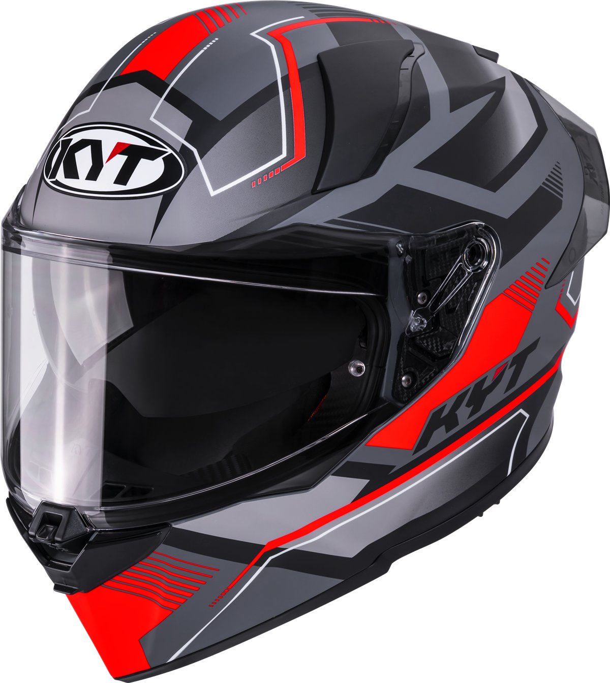 Мотоциклетний шолом KYT R2R PARSEC СІРИЙ МАТОВИЙ/ЧЕРВОНИЙ E06