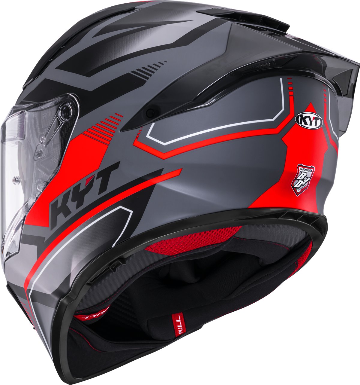 Мотоциклетний шолом KYT R2R PARSEC СІРИЙ МАТОВИЙ/ЧЕРВОНИЙ E06