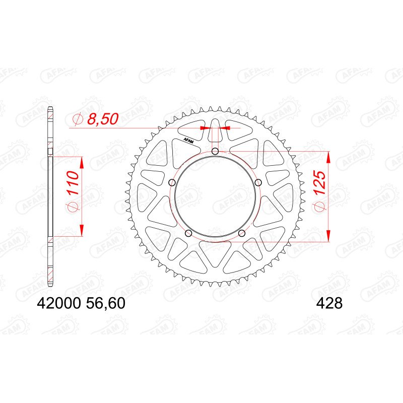 AFAM Задня алюмінієва зірка для ланцюга 428 код 42000-56