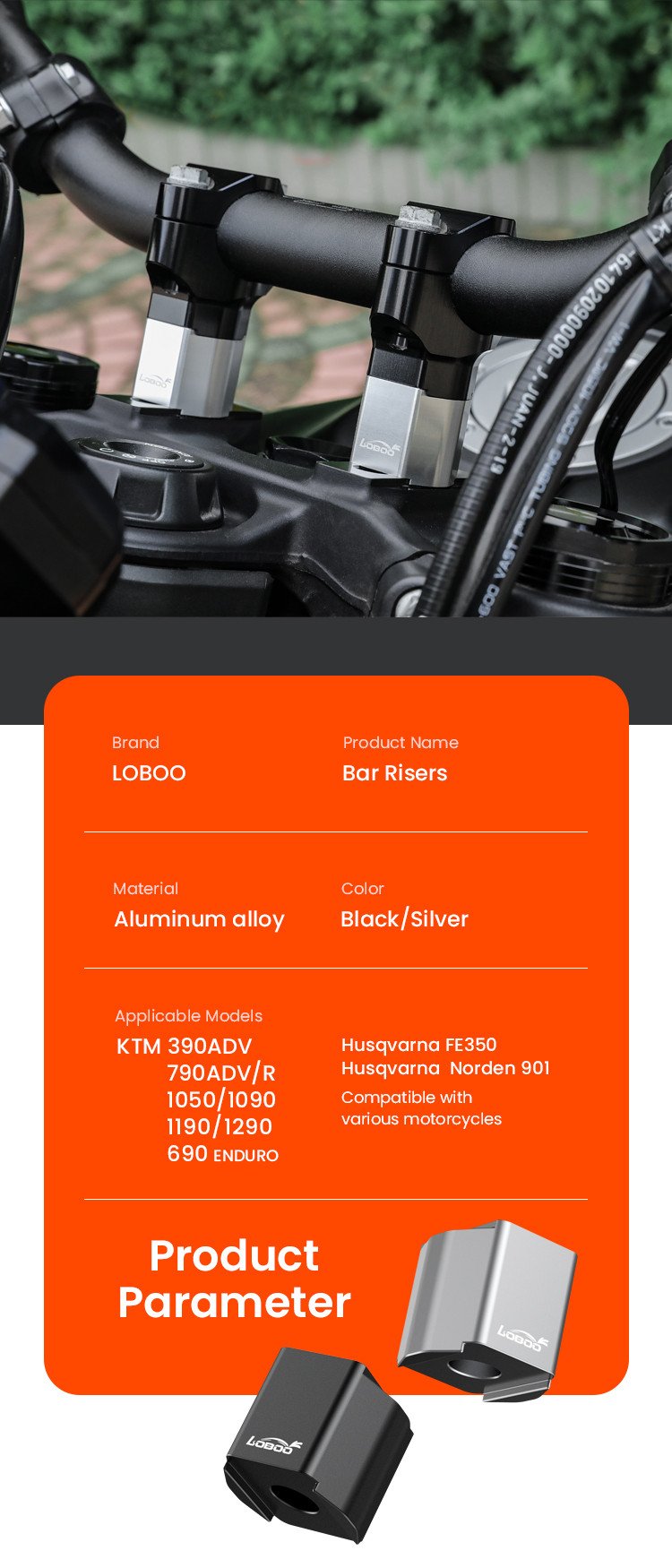 LOBOO Підвищення керма для KTM690 ENDURO/R, KTM790, KTM890, KTM1050, KTM1090, KTM1190, KTM1290, KTM1290 Super Adventur